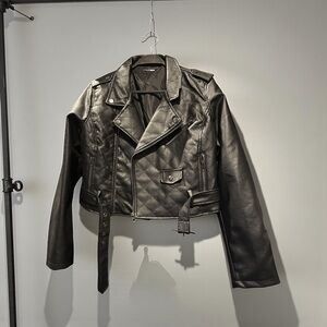 Fashion Nova Black Leather Cropped Jacket